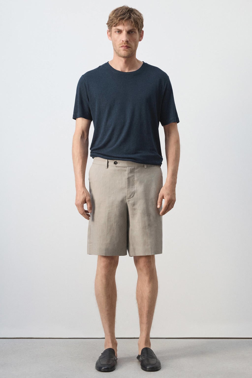 Mango Man linnen slim fit T-shirt - marine