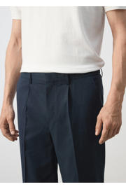thumbnail: Mango Man slim fit pantalon met linnen - marineblauw