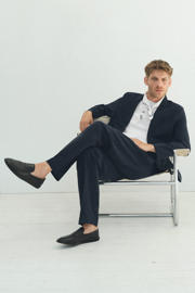 thumbnail: Mango Man slim fit pantalon met linnen - marineblauw