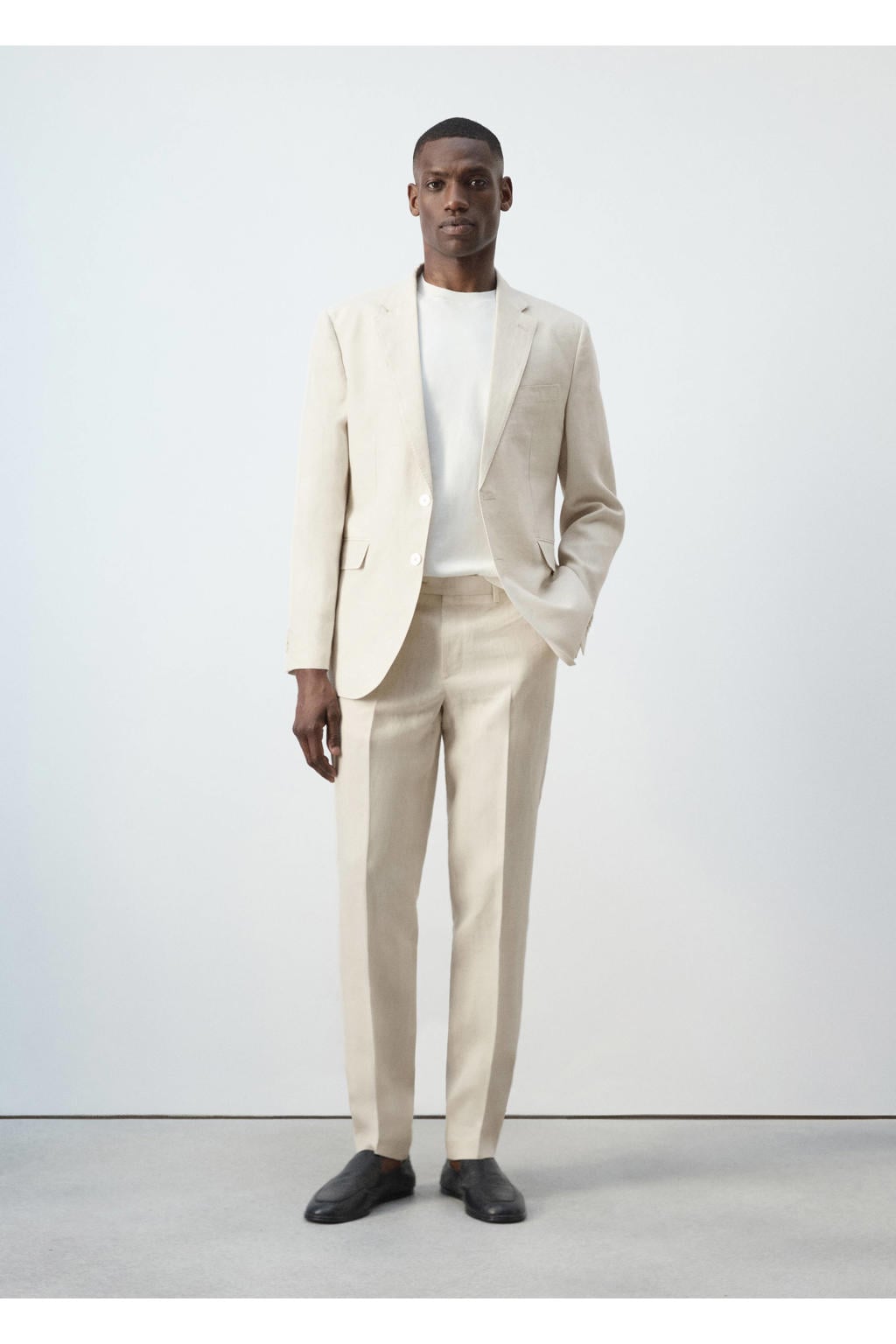 Mango Man linnen slim fit pantalon - lichtbeige