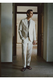 thumbnail: Mango Man linnen slim fit pantalon - lichtbeige