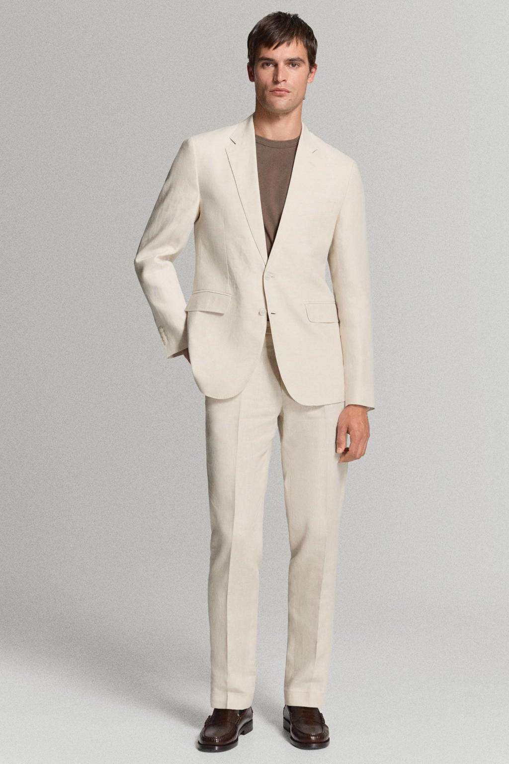 Mango Man linnen slim fit colbert - lichtbeige