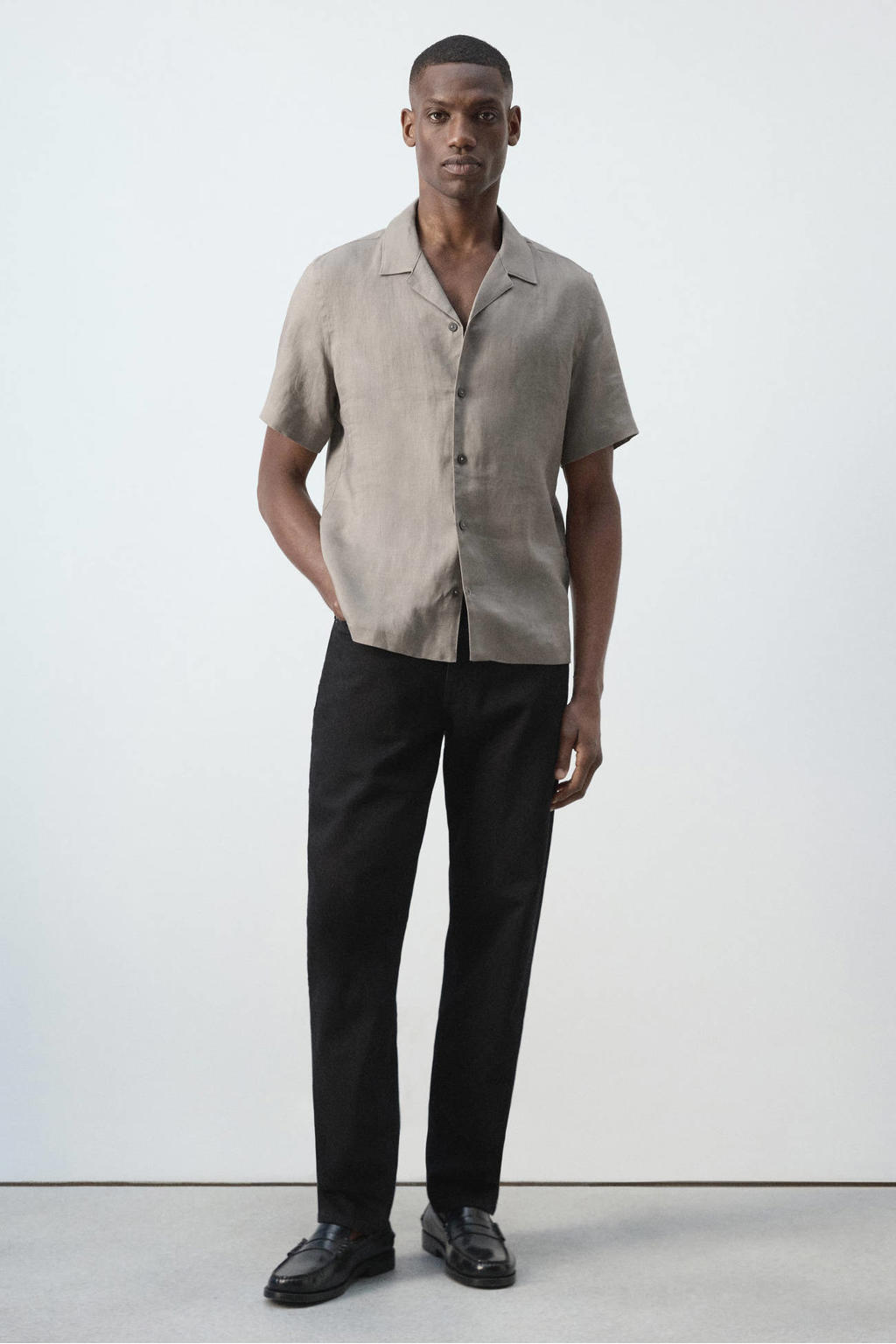 Mango Man linnen regular fit overhemd - middenbruin