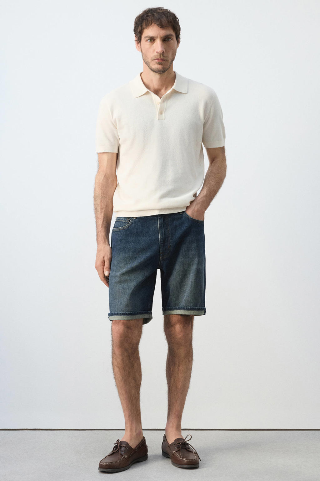 Mango Man slim fit denim short - blauw