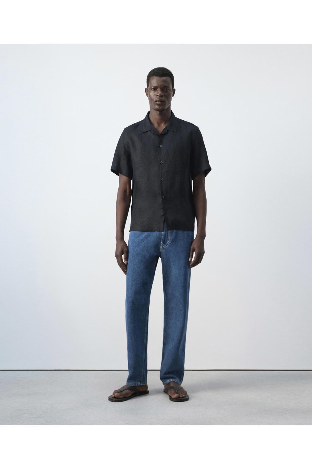 Mango Man linnen regular fit overhemd - donkerblauw