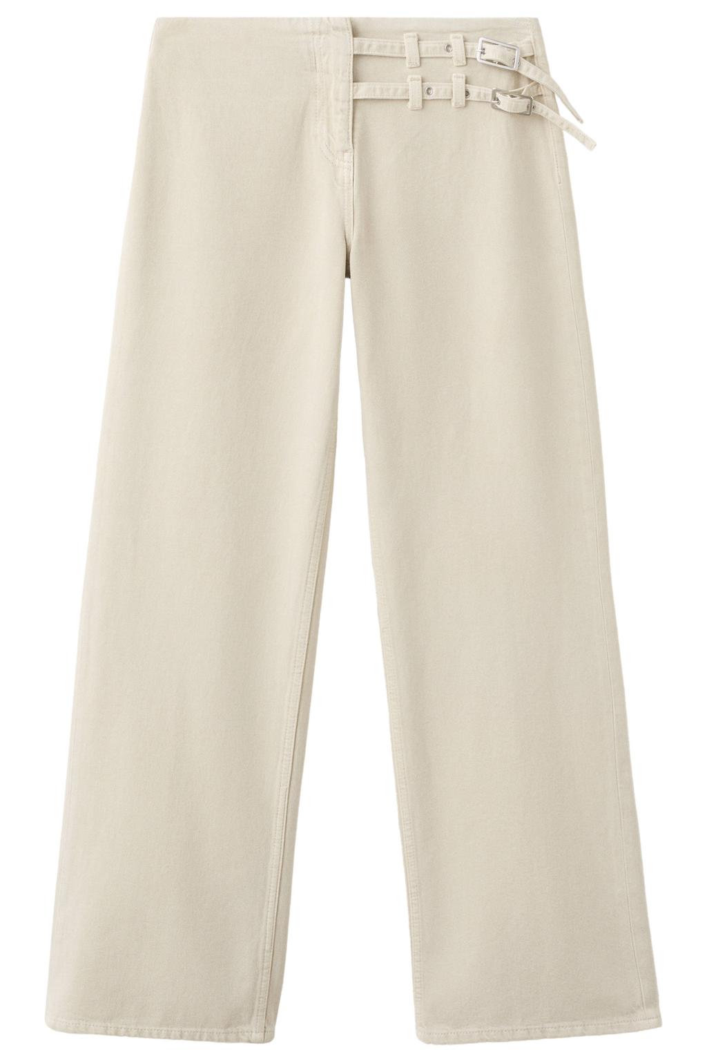 Beige meisjes MANGO TEEN wide leg jeans van denim met low waist, rits- en haaksluiting en effen
