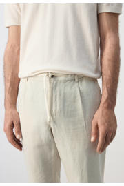 thumbnail: Mango Man slim fit broek met linnen - lichtbeige