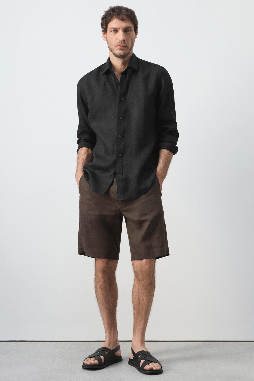 Mango Man linnen regular fit overhemd - zwart