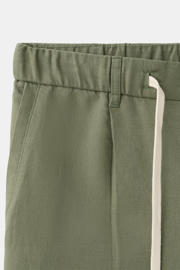 thumbnail: Mango Man slim fit casual broek met linnen - middengroen