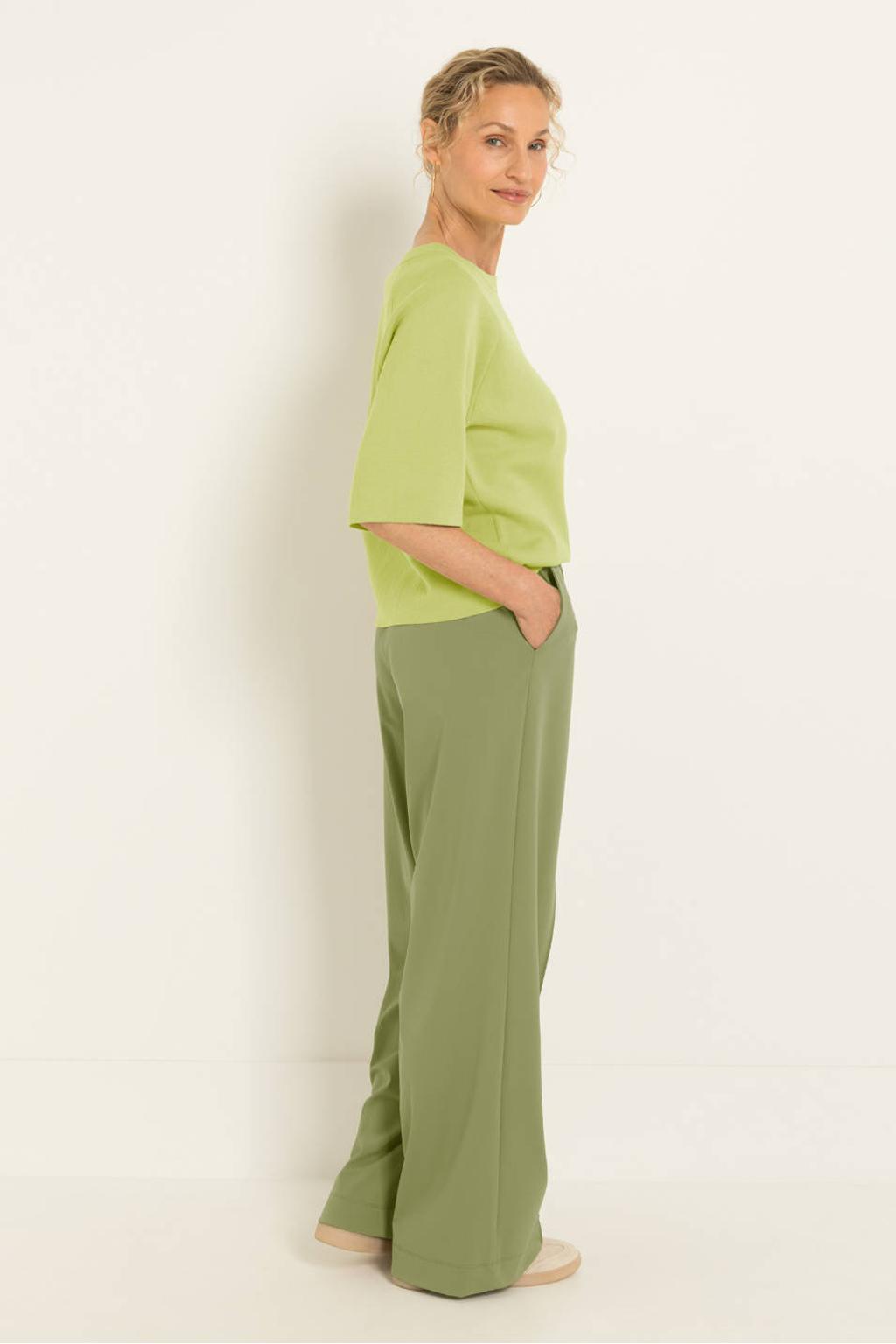 Lichtgroene dames CLAUDIA BY CLAUDIA STRÄTER katoenen sweater met korte mouwen en ronde hals