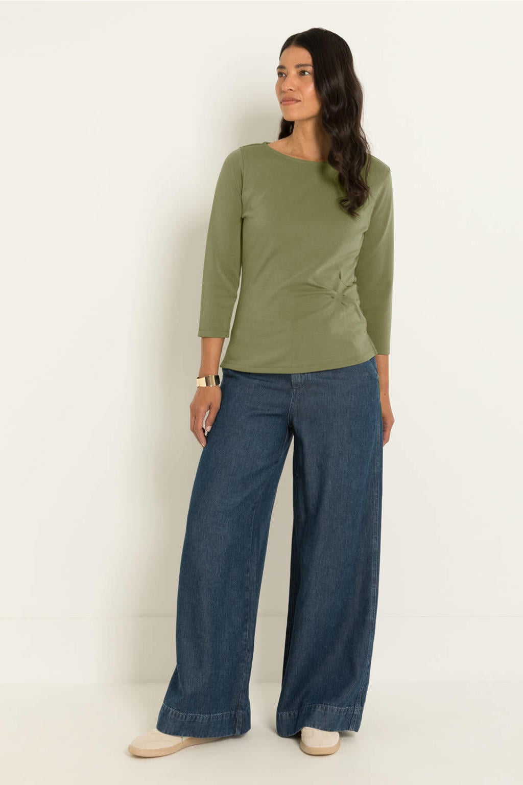Medium blue denim dames CLAUDIA BY CLAUDIA STRÄTER wide leg jeans mediumblauw van denim met high waist, rits- en knoopsluiting en effen
