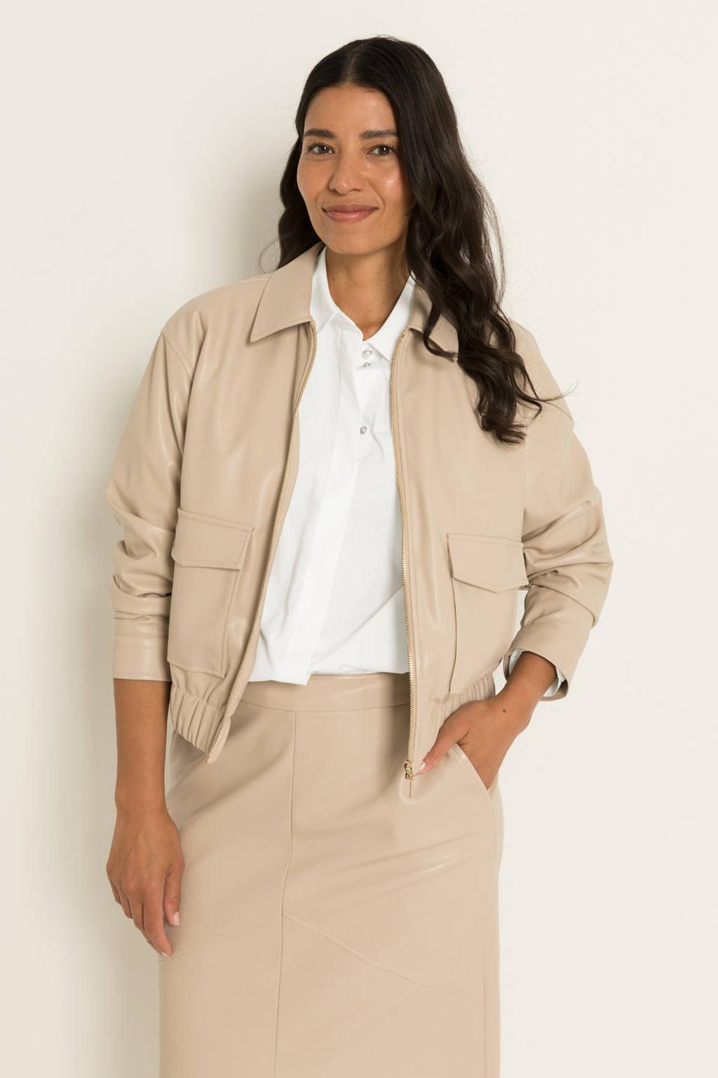 Beige dames CLAUDIA BY CLAUDIA STRÄTER imitatieleren jas van polyurethaan met lange mouwen