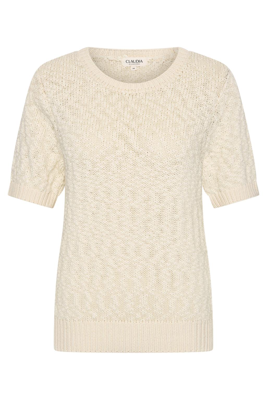 Beige dames CLAUDIA BY CLAUDIA STRÄTER gebreide trui van katoen met effen, driekwart mouwen en ronde hals