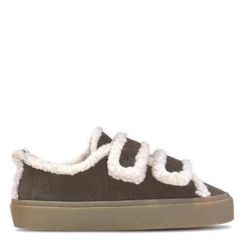 Inuikii Shearling Low Velco leren suède sneakers donkerbruin