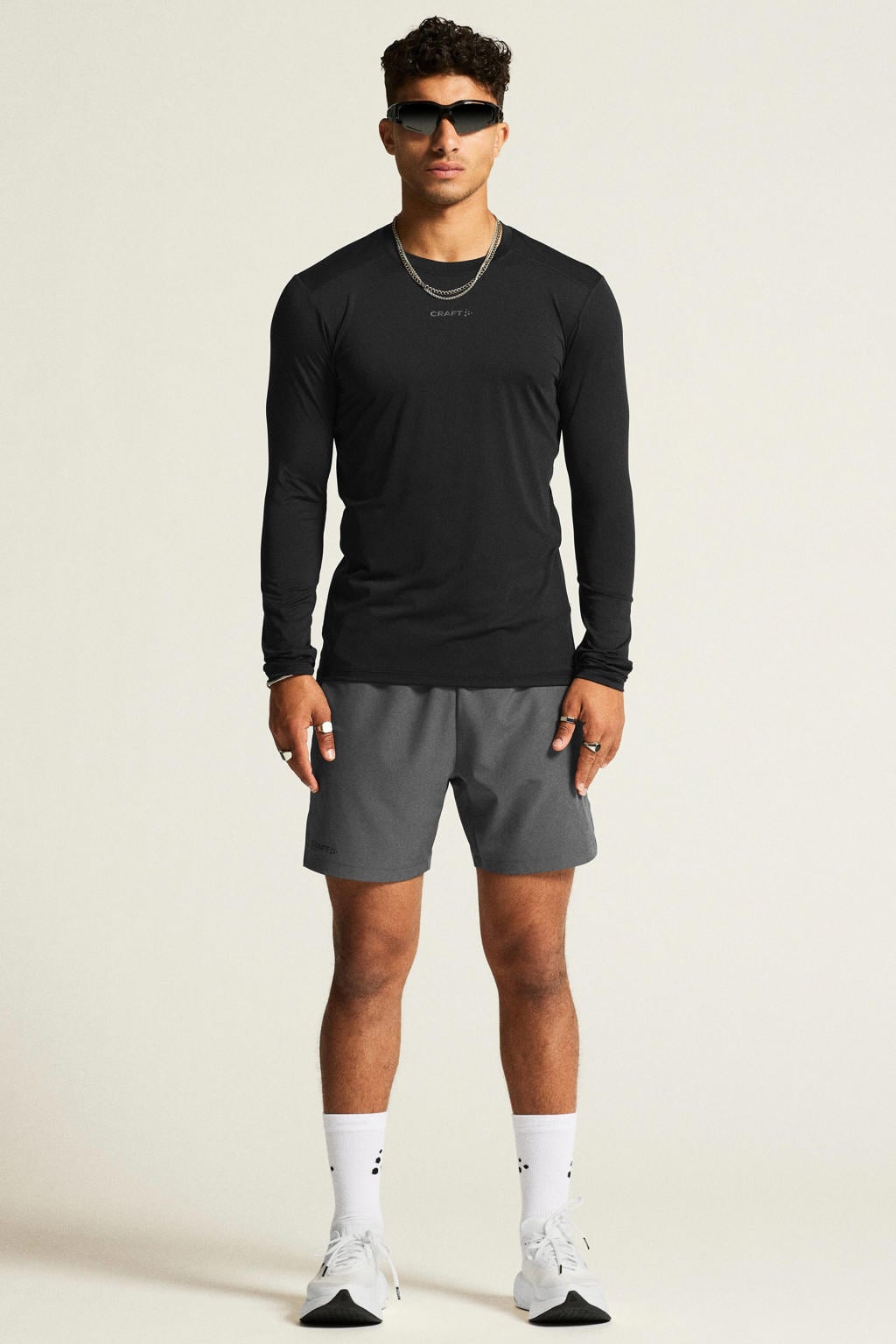Zwarte heren Craft Essence sportshirt van polyester met lange mouwen en ronde hals