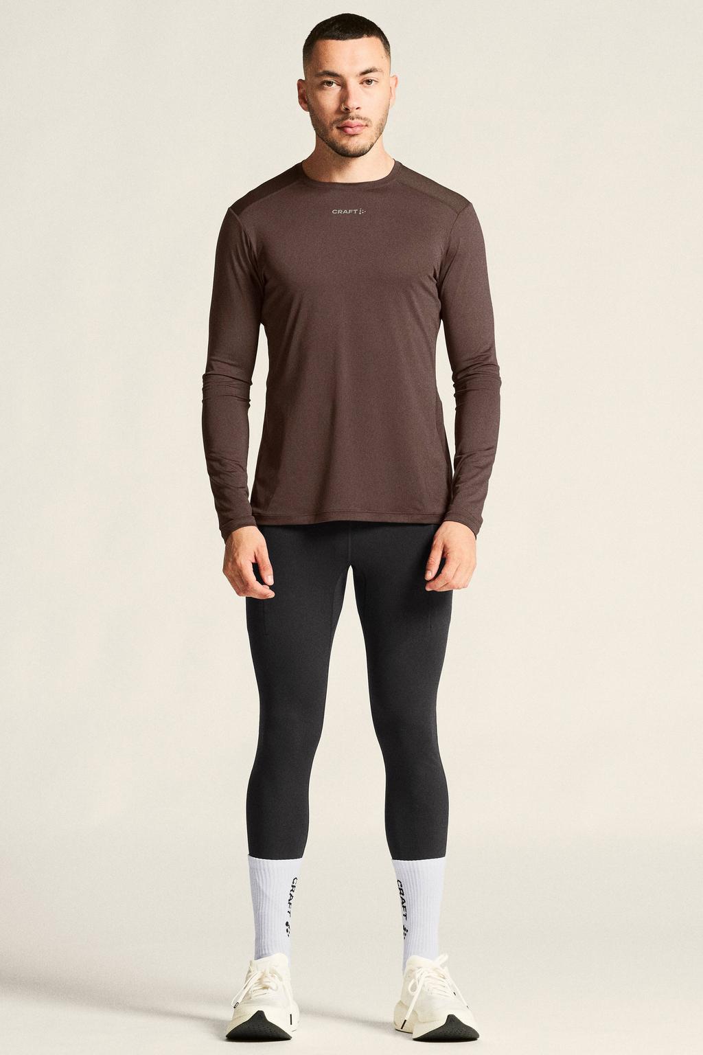 Bruine heren Craft Essence sportshirt van polyester met lange mouwen en ronde hals