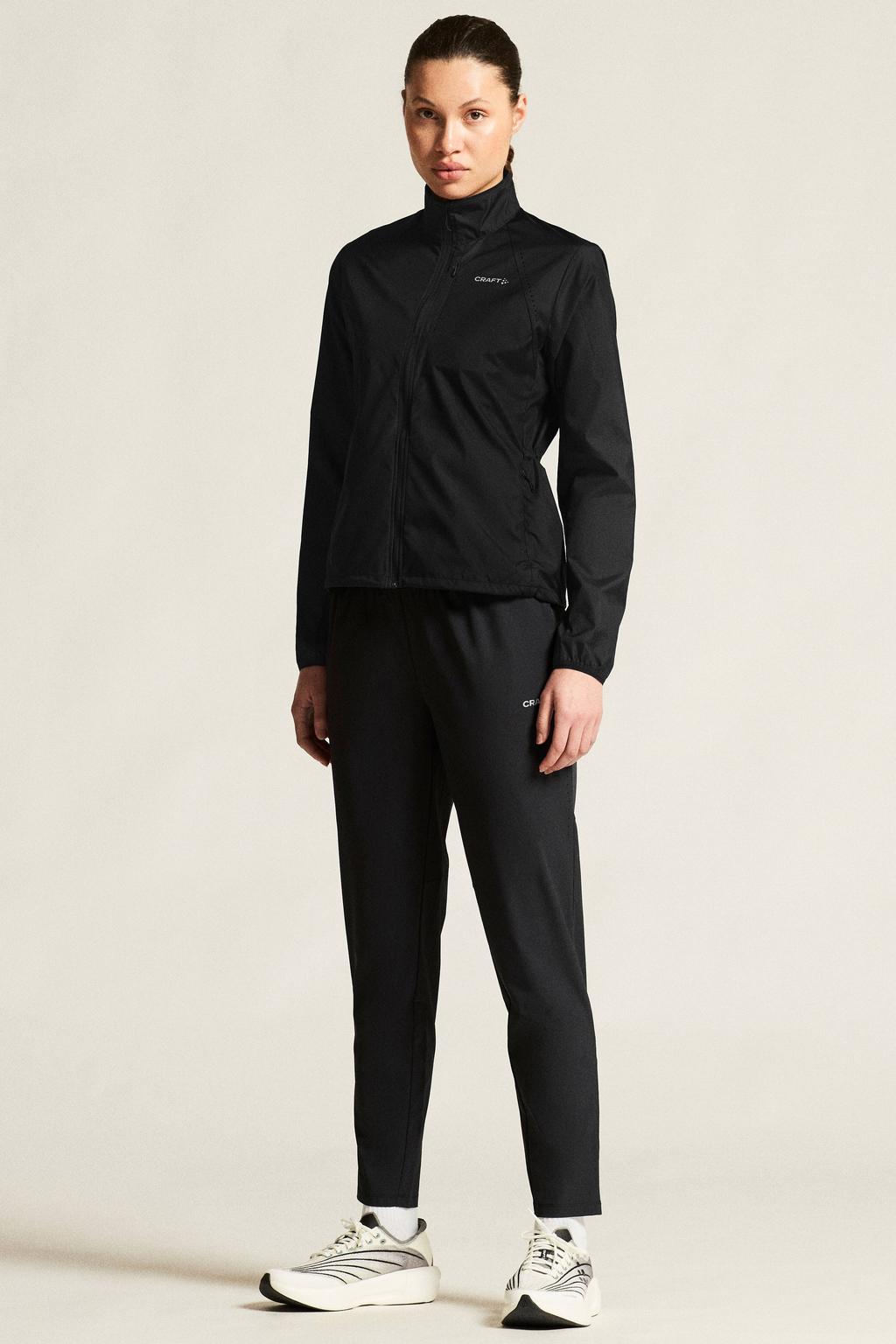 Zwarte dames Craft Essence trainingsbroek van polyester met regular fit, regular waist, elastische tailleband met koord en effen