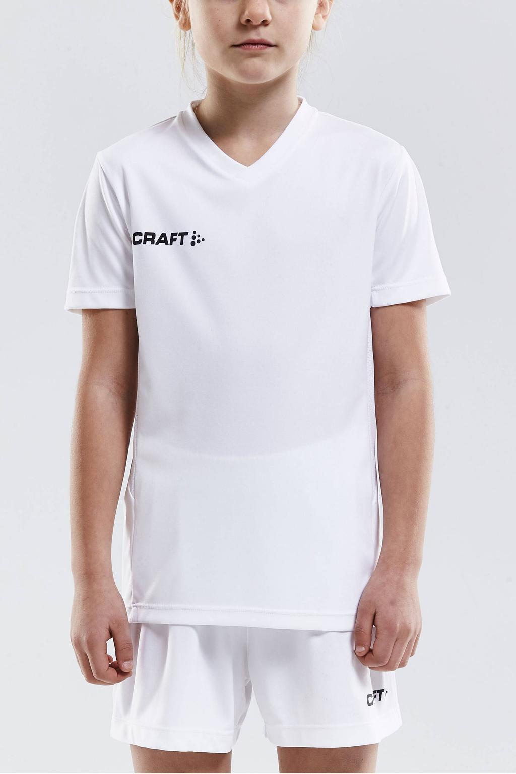 Witte jongens en meisjes Craft Squad Go sportshirt van polyester met korte mouwen en V-hals