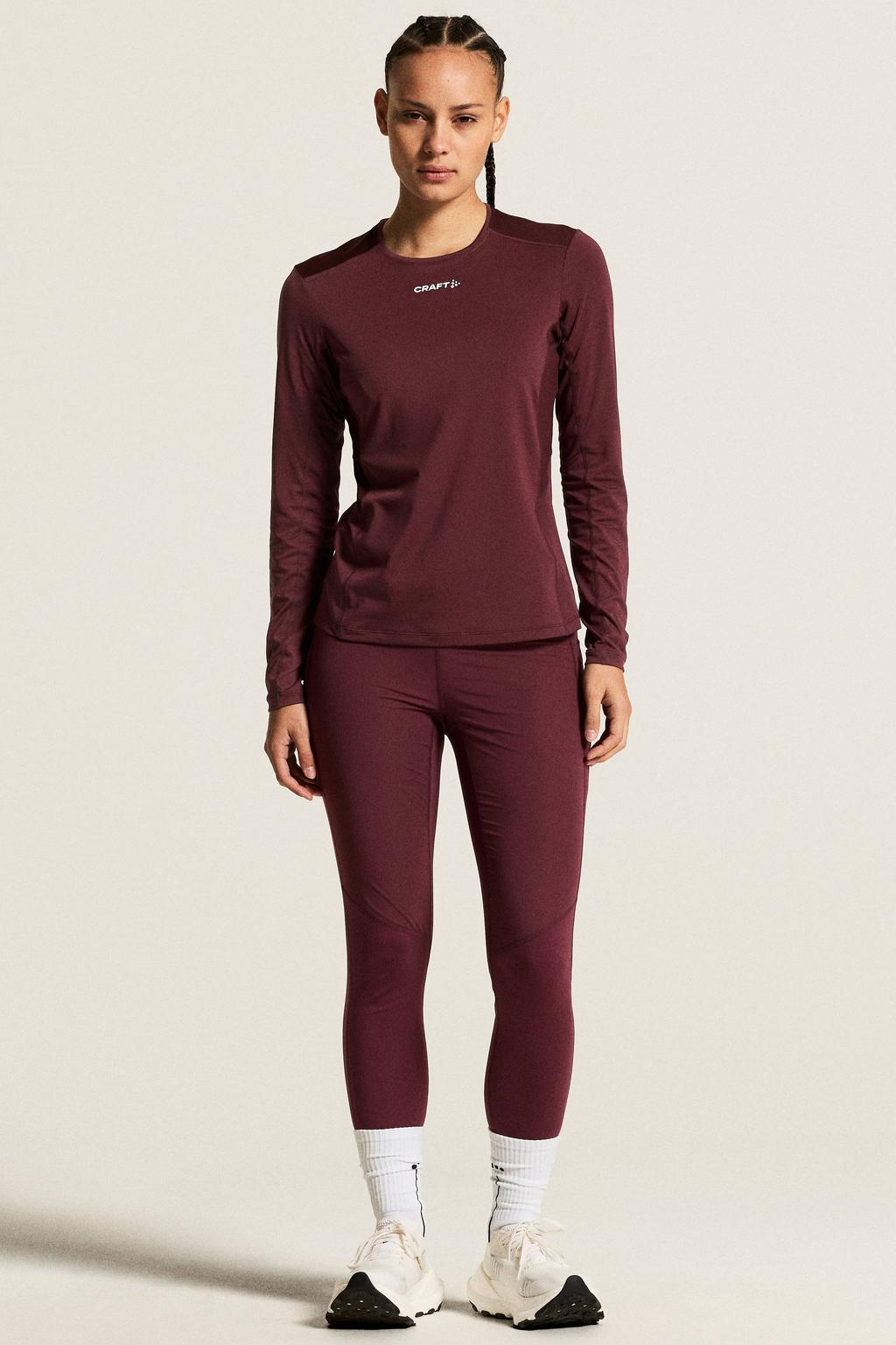 Donkerrode dames Craft Essence sportshirt van polyester met lange mouwen en ronde hals
