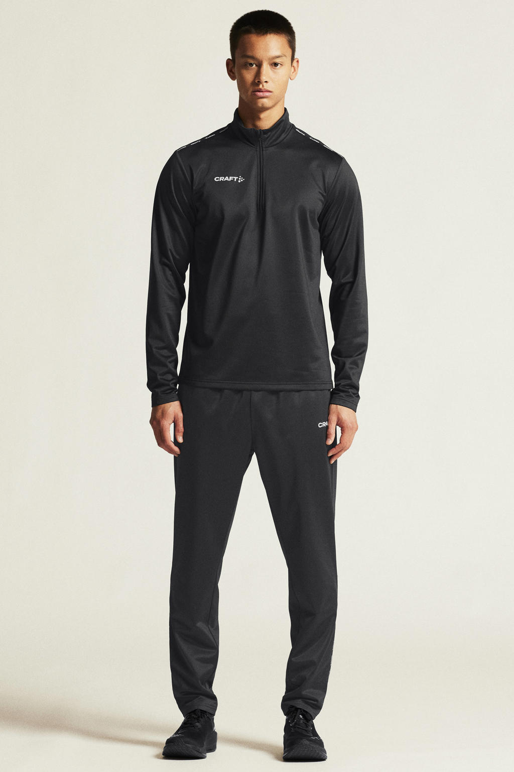 Zwarte heren Craft Squad Go sportsweater van polyester met lange mouwen en halve rits