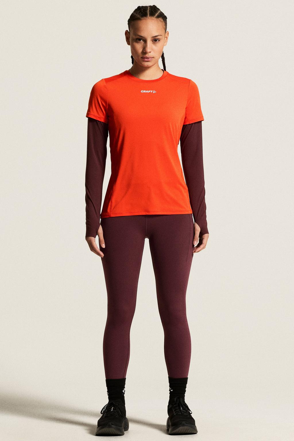 Oranje dames Craft Essence sportshirt van polyester met korte mouwen en ronde hals