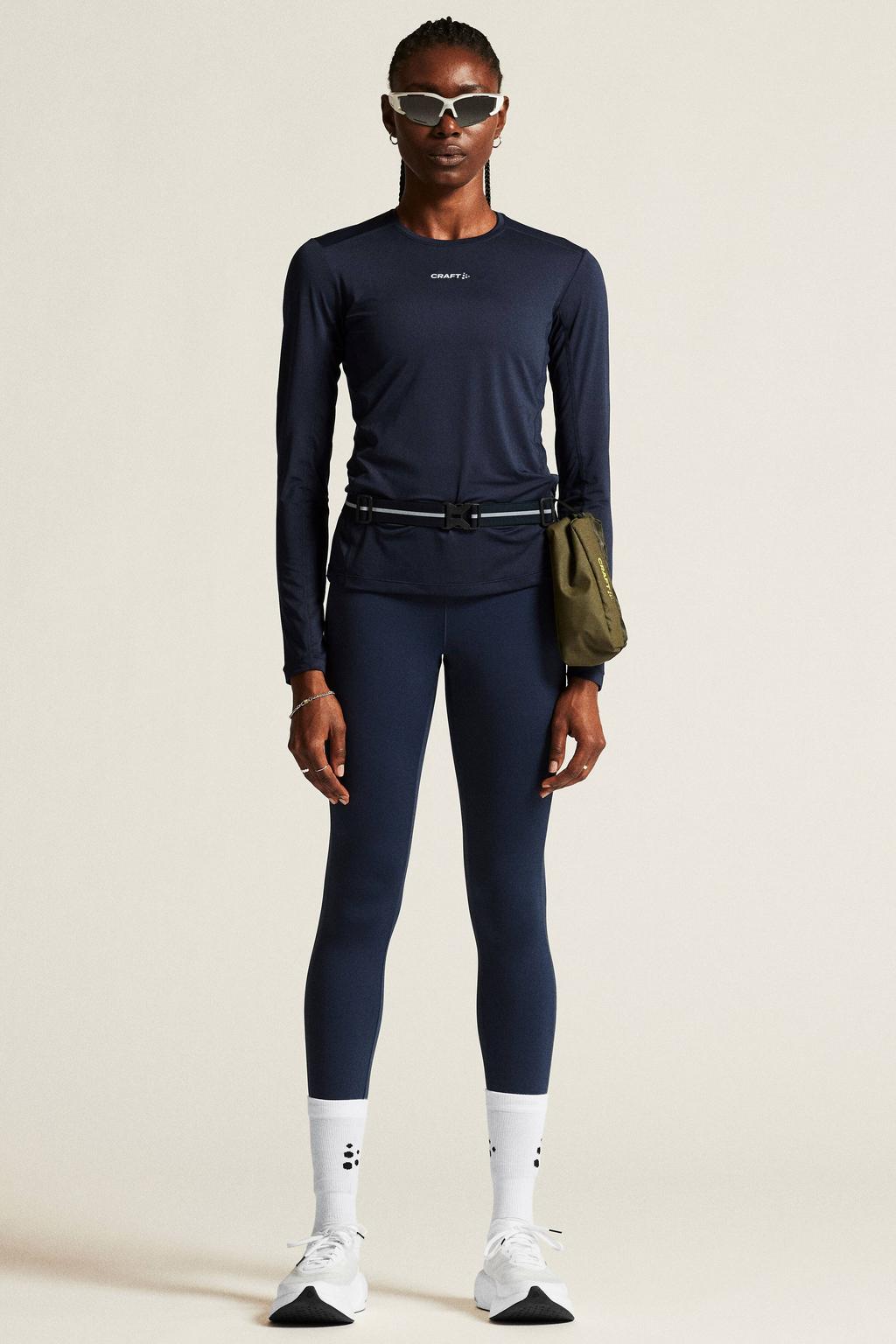 Donkerblauwe dames Craft Essence sportshirt van polyester met lange mouwen en ronde hals