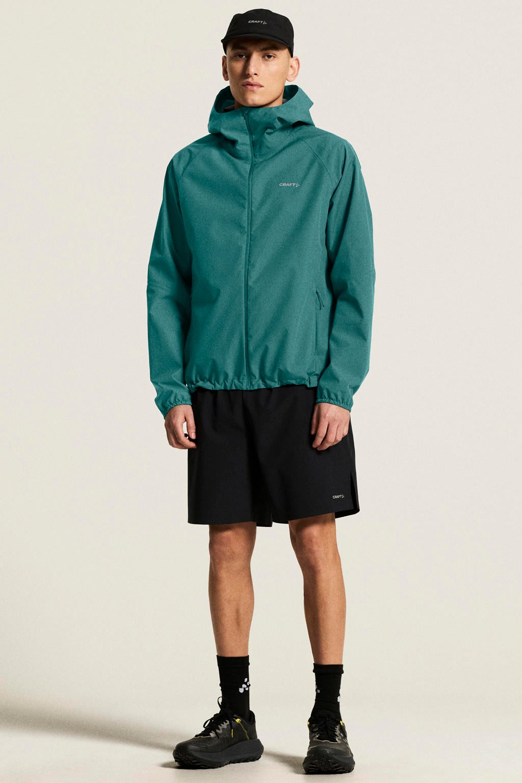 Groene heren Craft Essence sportjack van polyester met effen, lange mouwen en capuchon