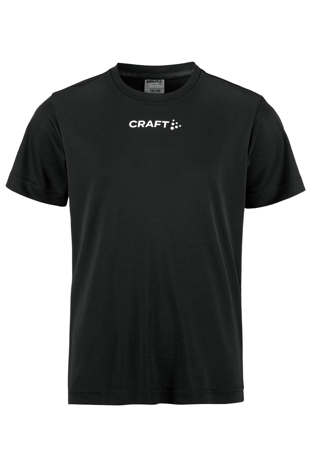 Zwarte jongens en meisjes Craft Squad Go sportshirt van polyester met effen, korte mouwen en ronde hals