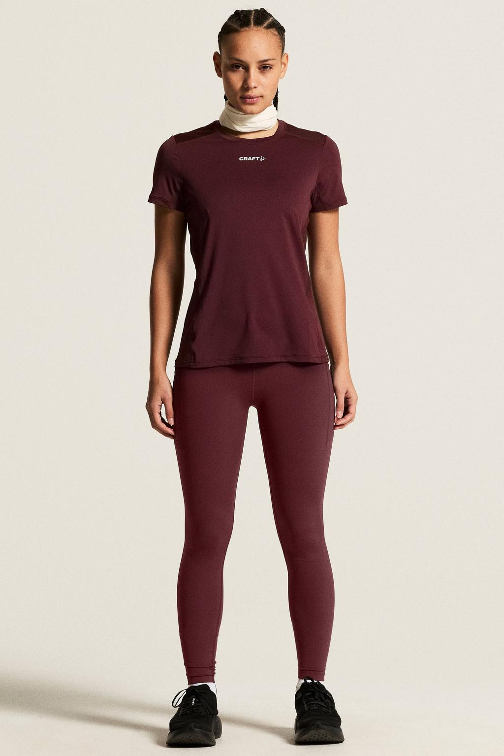 Donkerrode dames Craft Essence sportshirt van polyester met korte mouwen en ronde hals