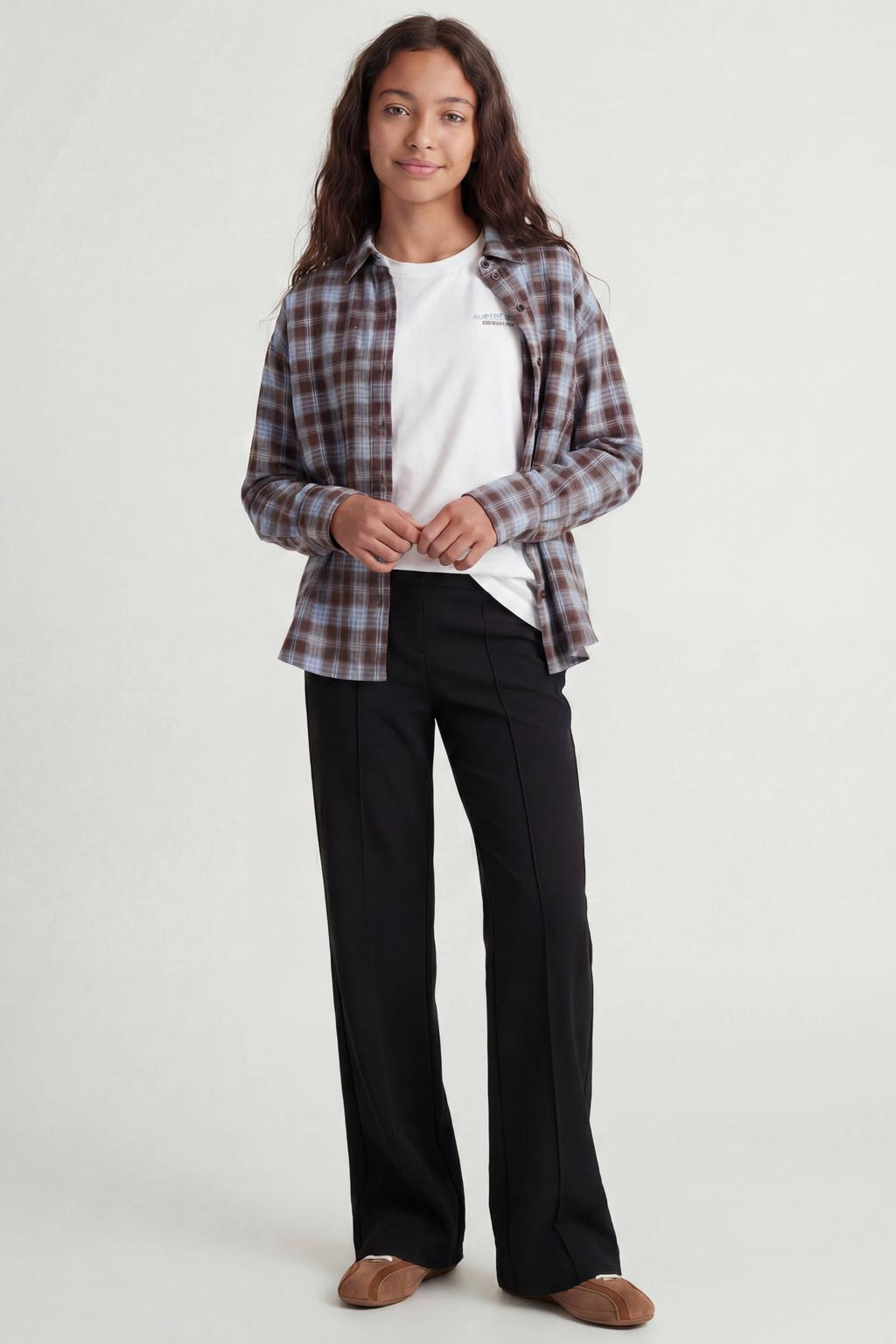 Zwarte meisjes JJXX GIRL wide leg casual gebreide broek met high waist en effen