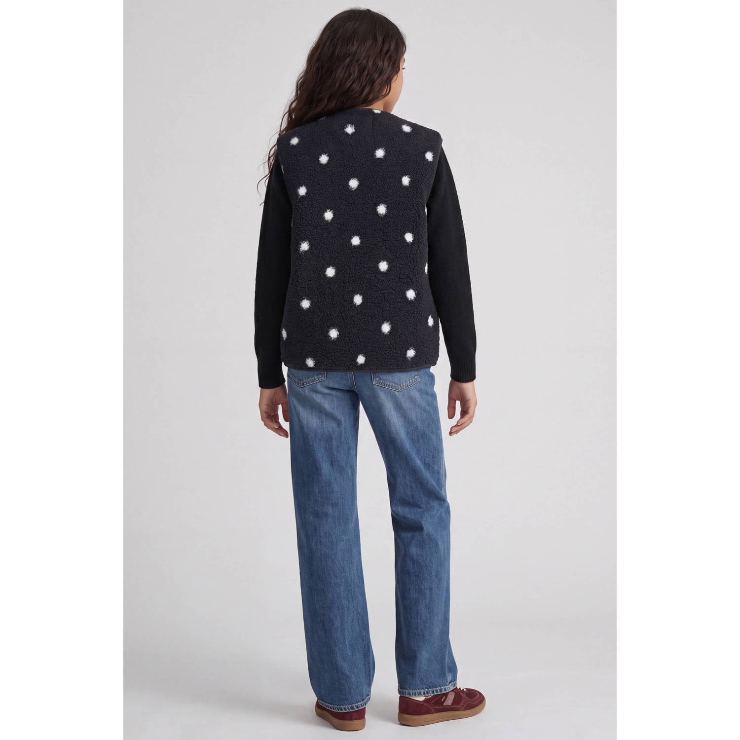 JJXX GIRL rechtvallend teddy gilet met stippen zwart