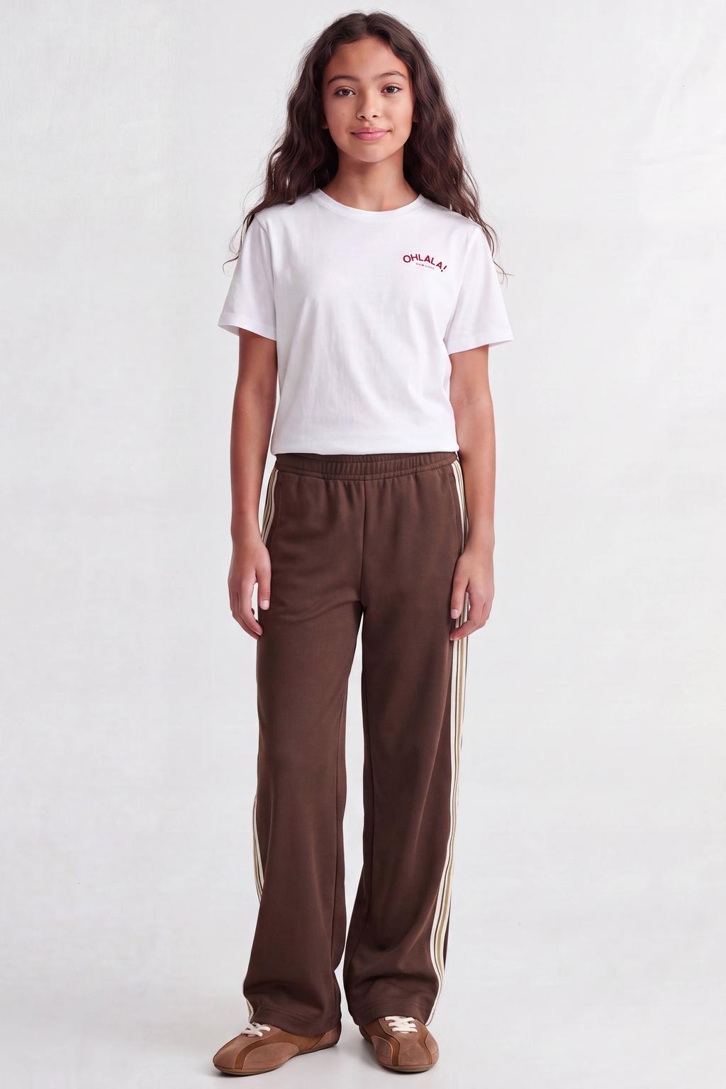 Donkerblauwe meisjes JJXX GIRL loose fit casual broek van polyester met elastische tailleband en effen