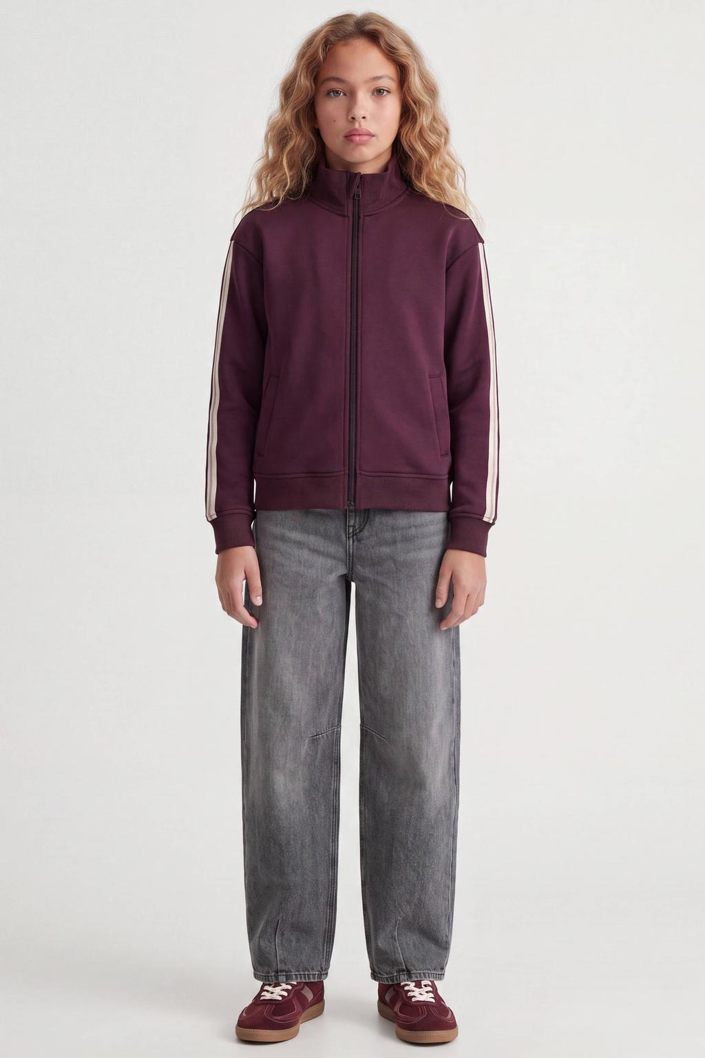 Donkerrode meisjes JJXX GIRL jas van polyester met effen, lange mouwen, opstaande kraag en ritssluiting
