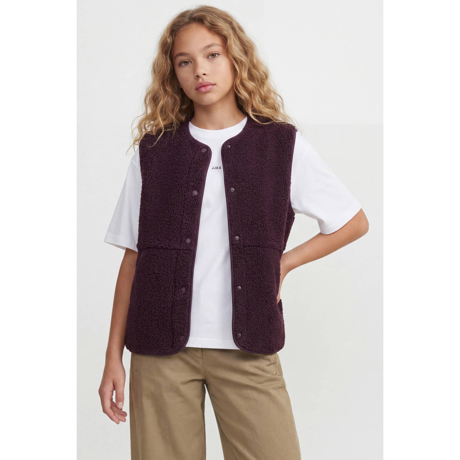 JJXX GIRL rechtvallend teddy gilet donkerrood