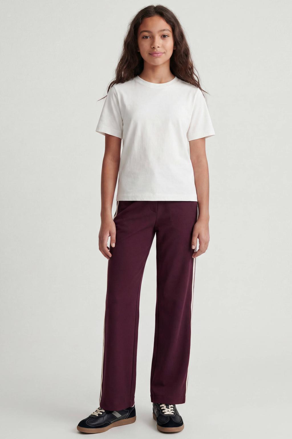 Donkerrode meisjes JJXX GIRL loose fit casual broek van polyester met elastische tailleband en effen