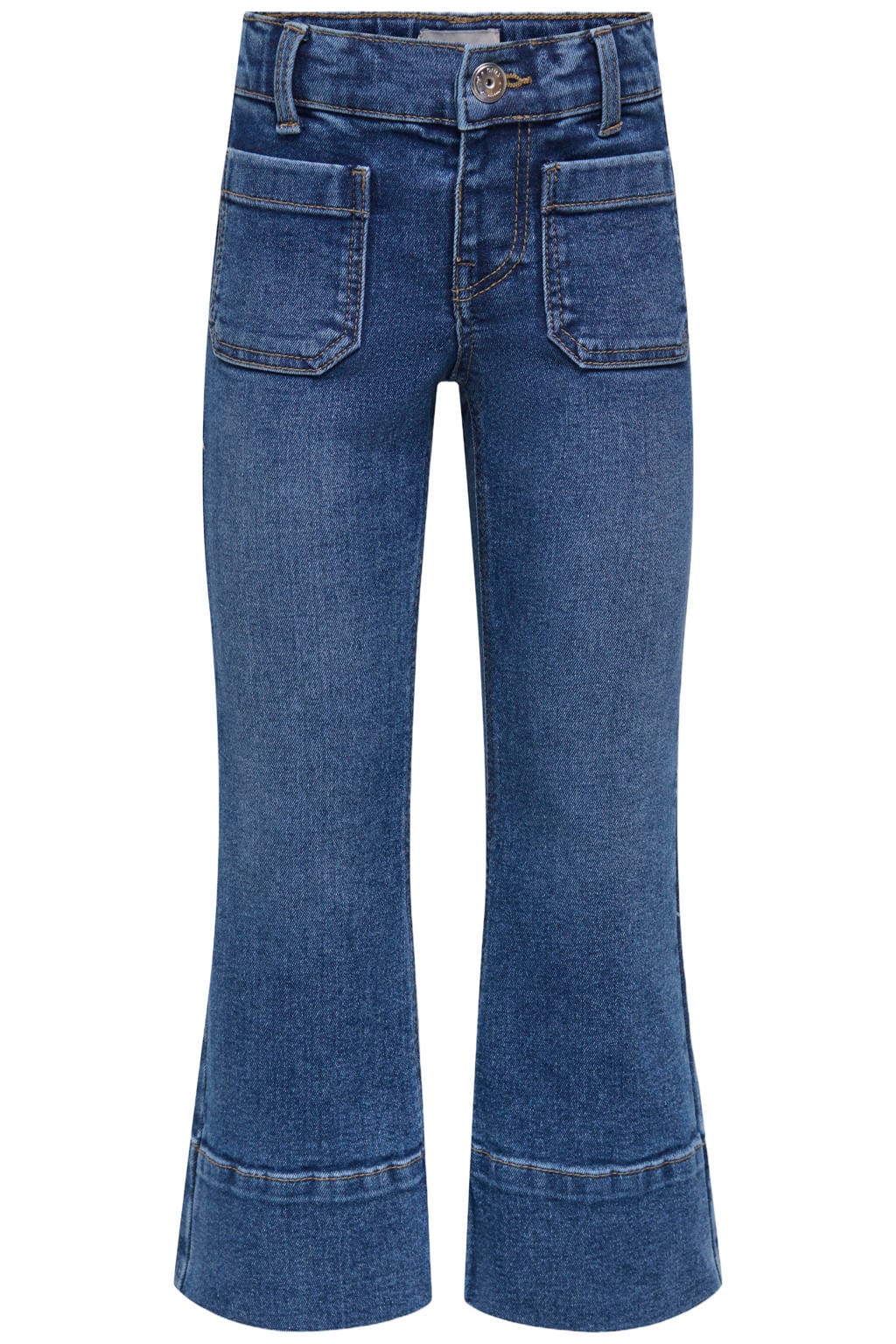 Medium blue denim meisjes KIDS ONLY MINI flared jeans mediumblauw van stretchdenim met effen