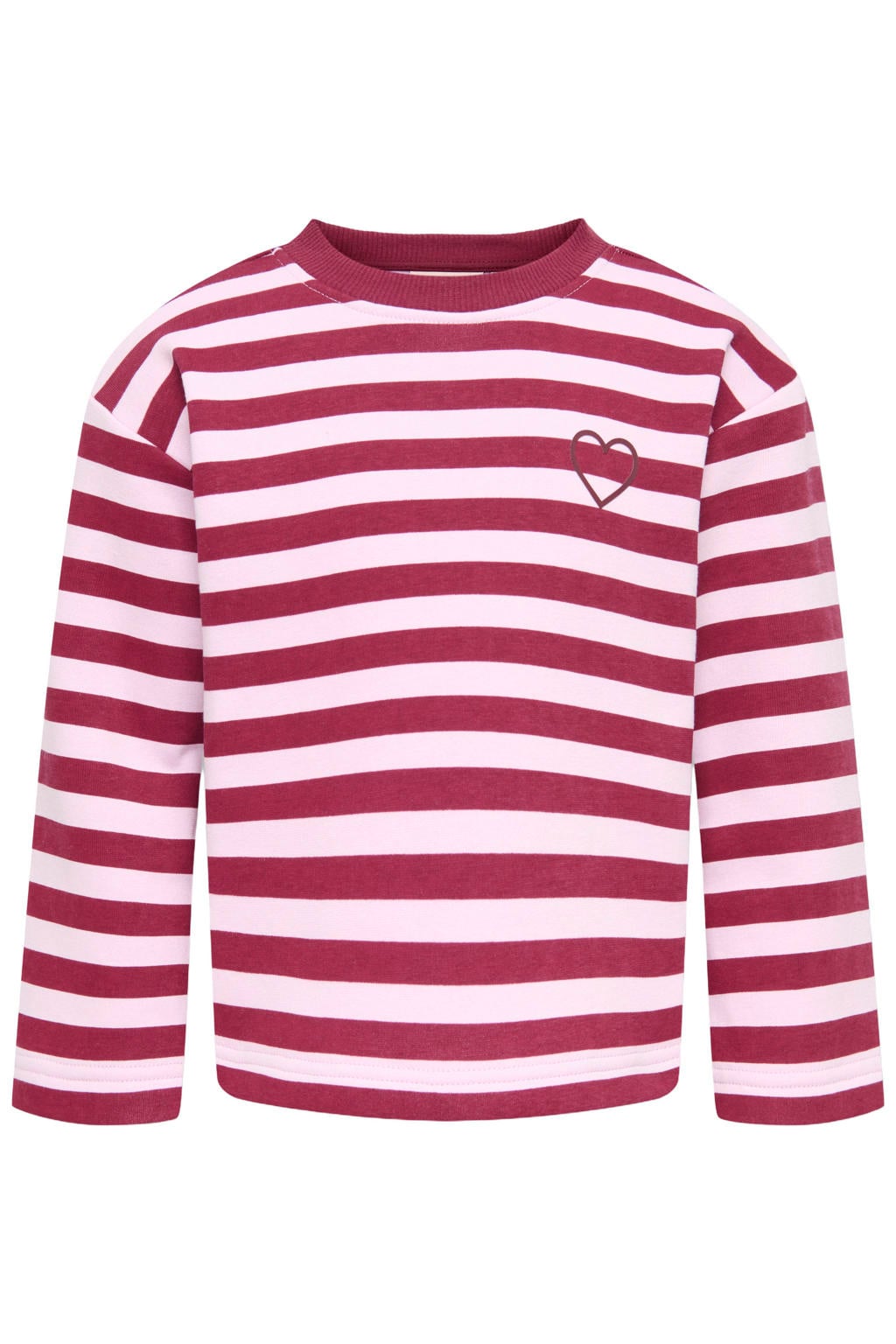 Donkerrood en roze meisjes KIDS ONLY MINI gestreepte sweater van katoen met lange mouwen en ronde hals