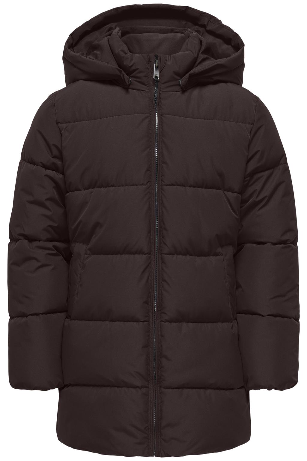 Donkerblauwe meisjes KIDS ONLY GIRL gewatteerde winterjas van polyester met effen, lange mouwen, capuchon, ritssluiting en geweven detail