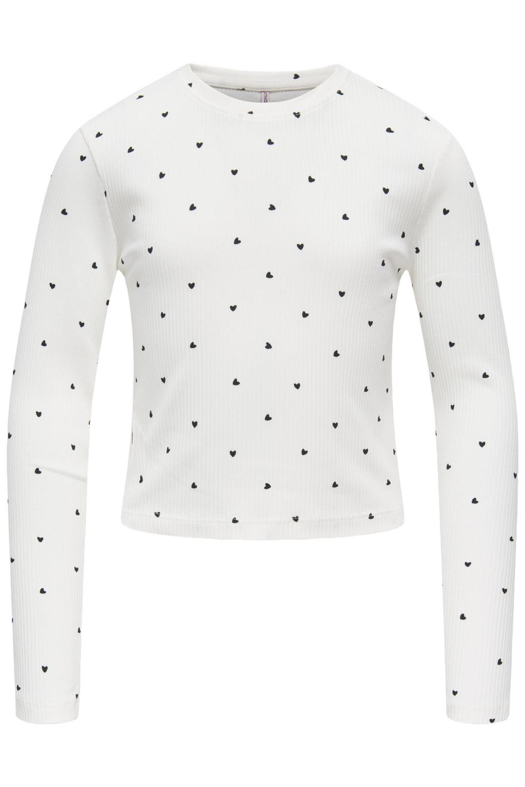 Wit en zwarte meisjes KIDS ONLY GIRL longsleeve van stretchkatoen met hartjesprint, lange mouwen en ronde hals