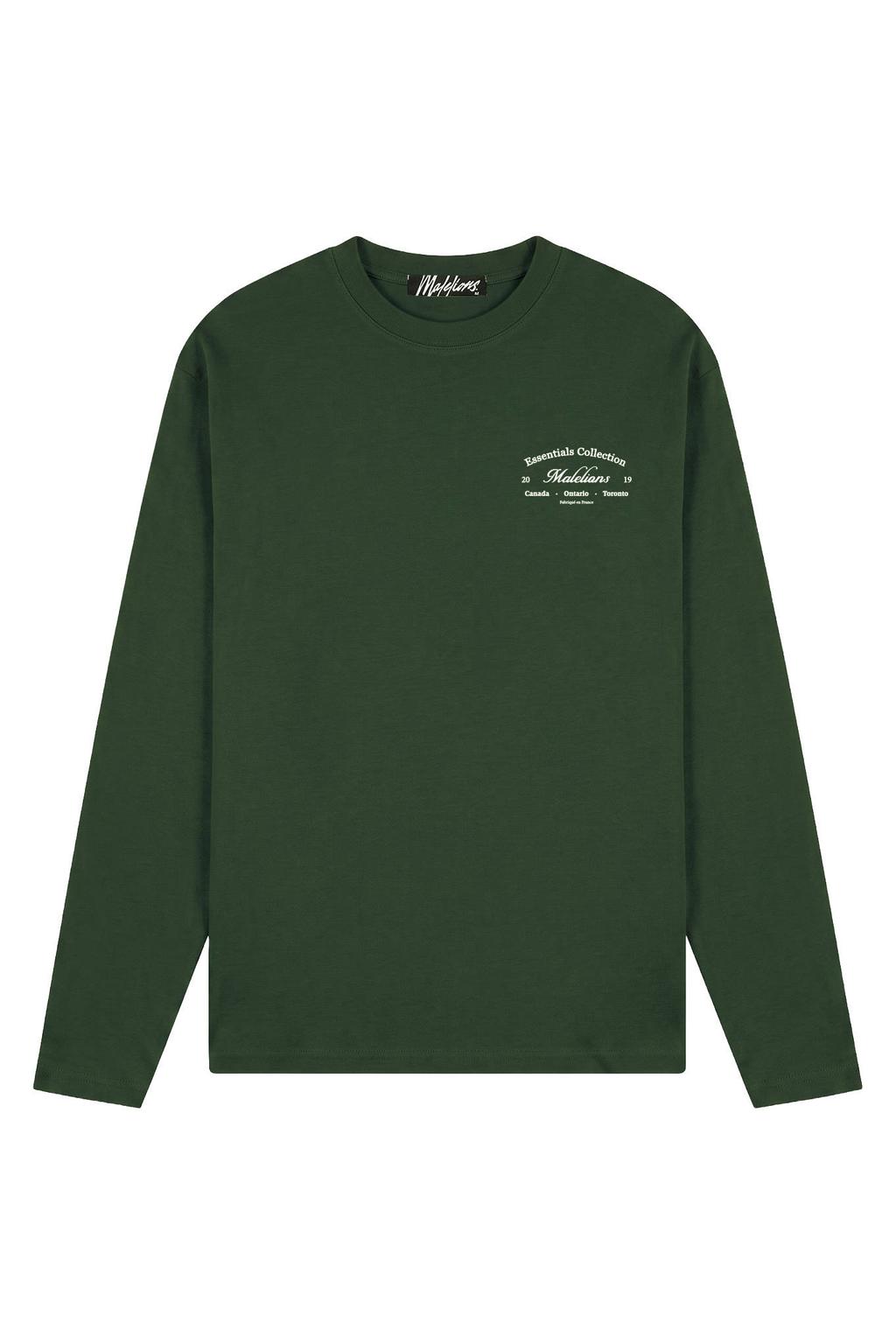 Donkergroene heren Malelions regular fit longsleeve van katoen met lange mouwen en ronde hals