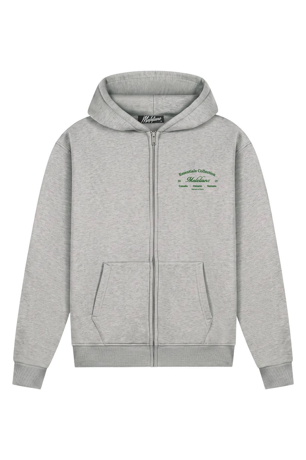 Grijze heren Malelions sweatvest met logo dessin, lange mouwen, capuchon, ritssluiting en geribde boorden