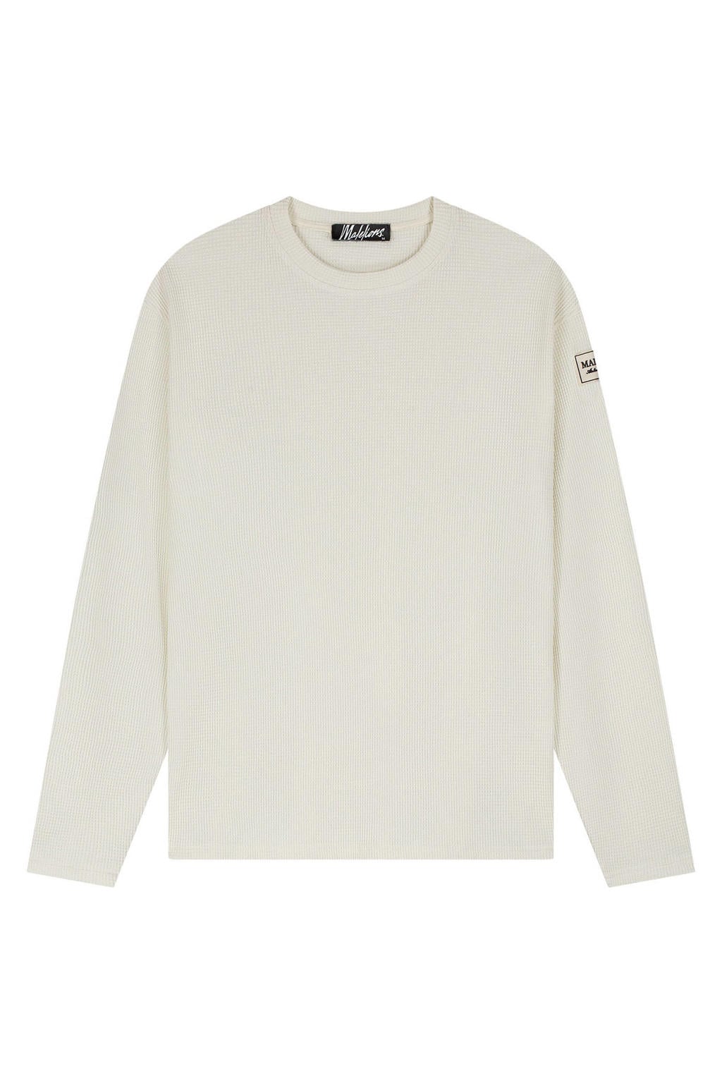 Ecru heren Malelions oversized longsleeve van katoen met effen, lange mouwen, ronde hals en geribde boorden