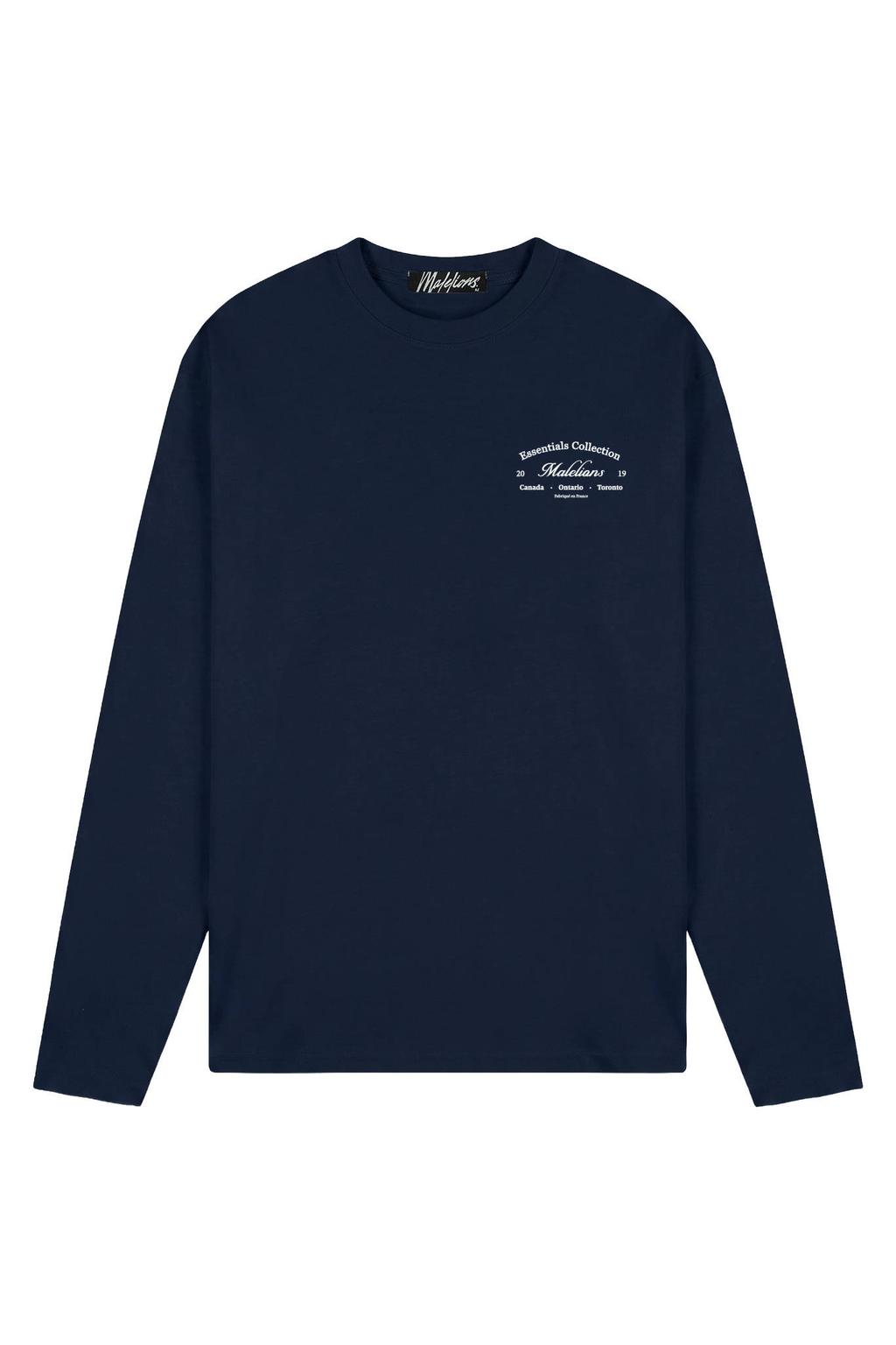 Donkerblauwe heren Malelions regular fit longsleeve van katoen met lange mouwen en ronde hals