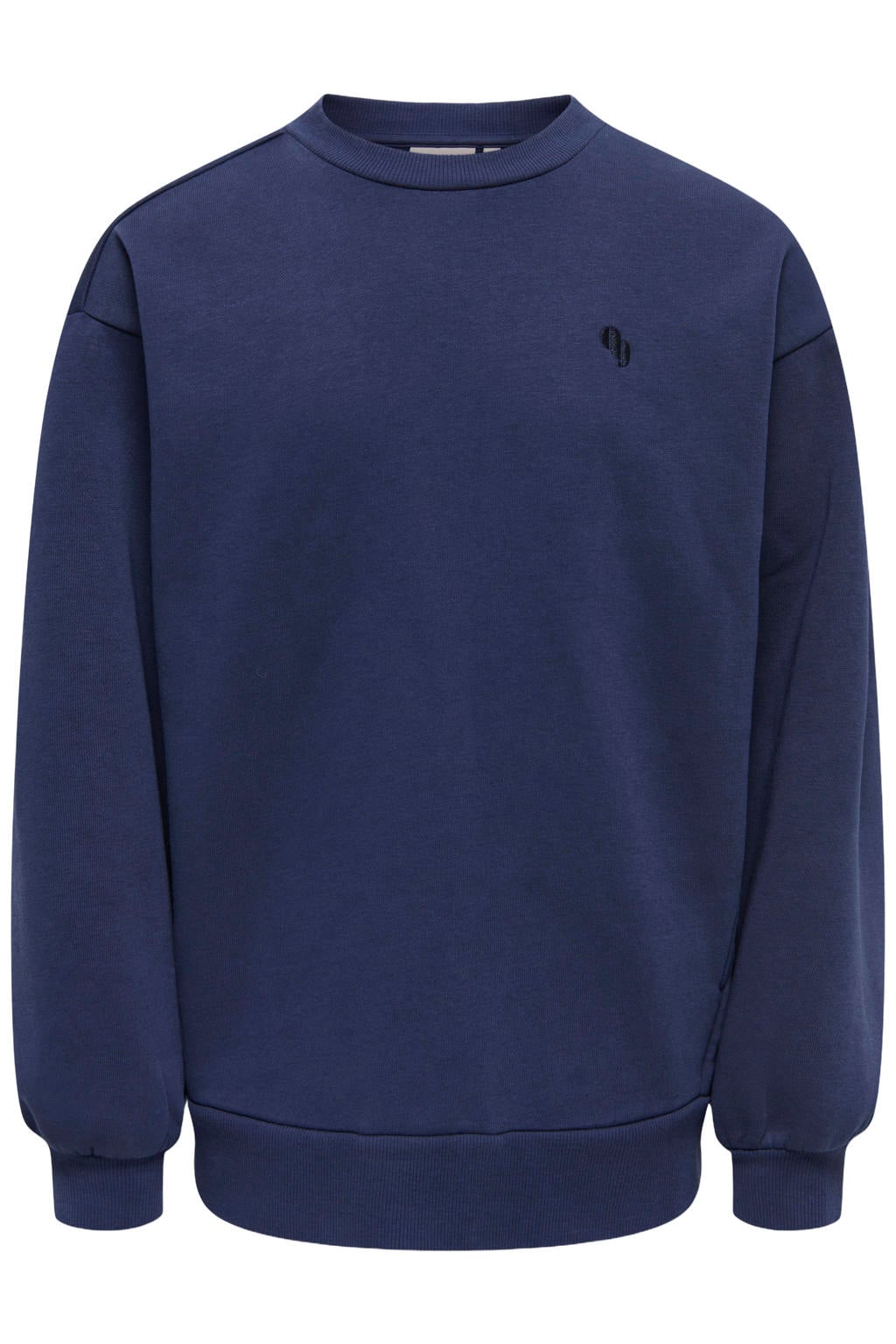 Donkerblauwe meisjes KIDS ONLY GIRL sweater met effen, lange mouwen, ronde hals en geribde boorden