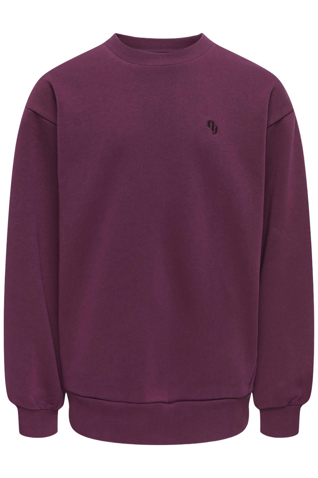 Donkerpaarse meisjes KIDS ONLY GIRL sweater met effen, lange mouwen, ronde hals en geribde boorden