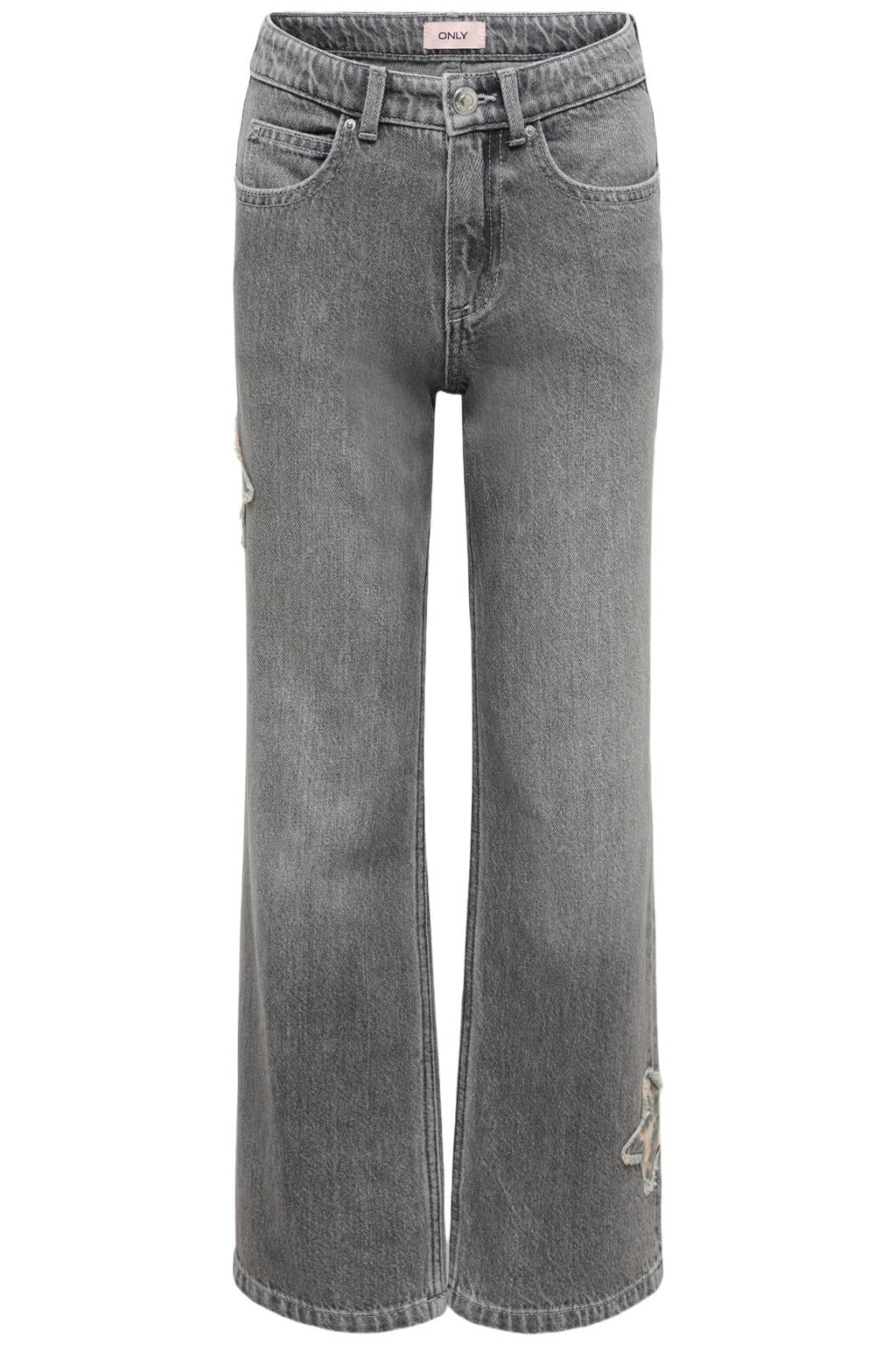 Grey denim meisjes KIDS ONLY GIRL wide leg jeans van denim met rits- en knoopsluiting en effen