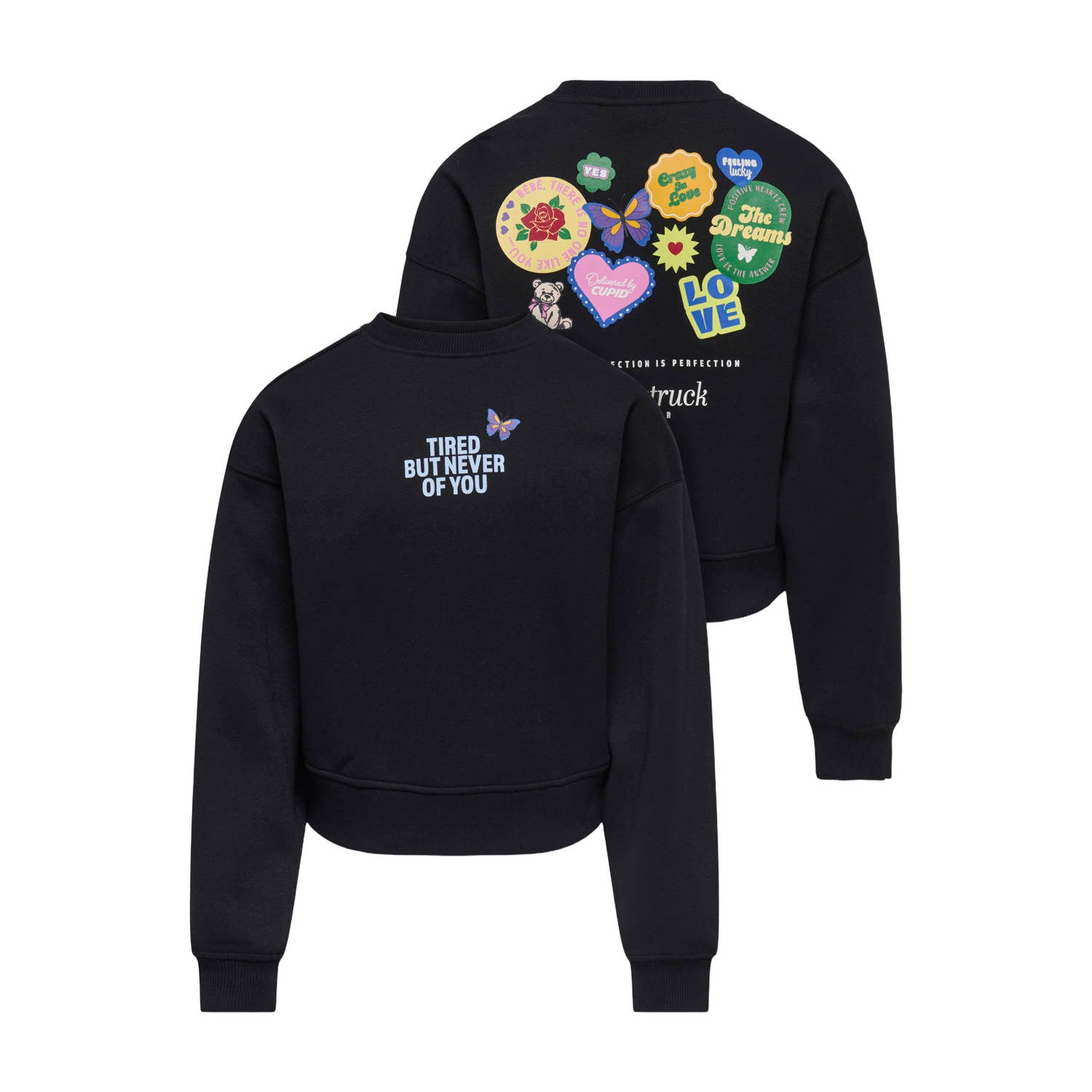 ONLY KIDS GIRL sweater met backprint zwart