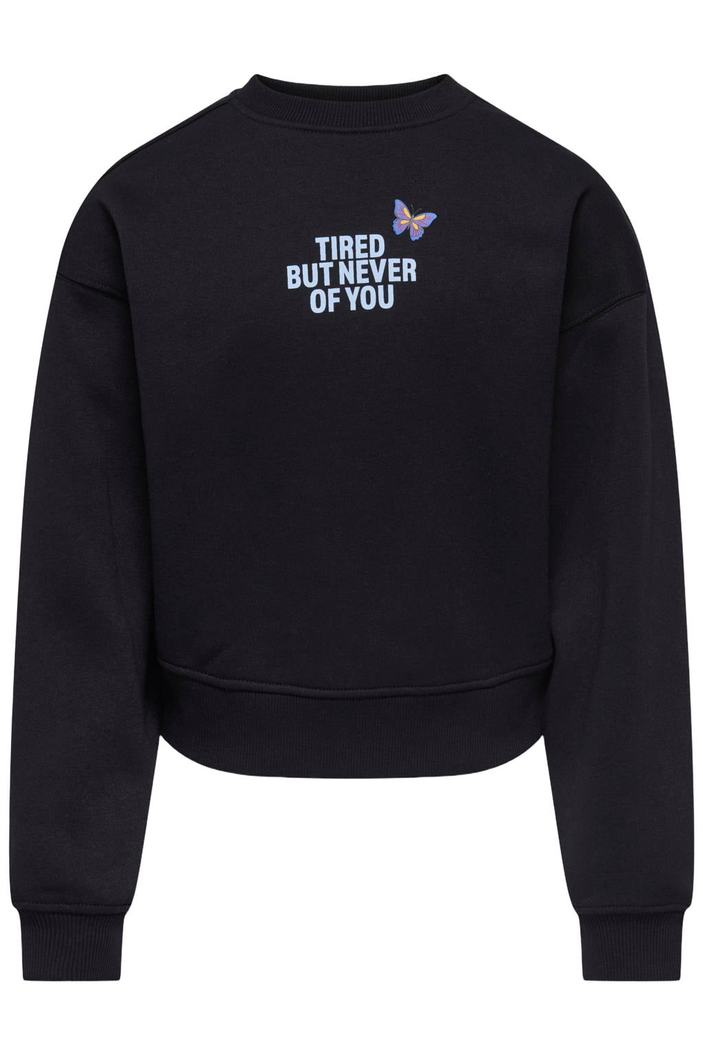 Zwarte meisjes KIDS ONLY GIRL sweater van polyester met backprint, lange mouwen en ronde hals