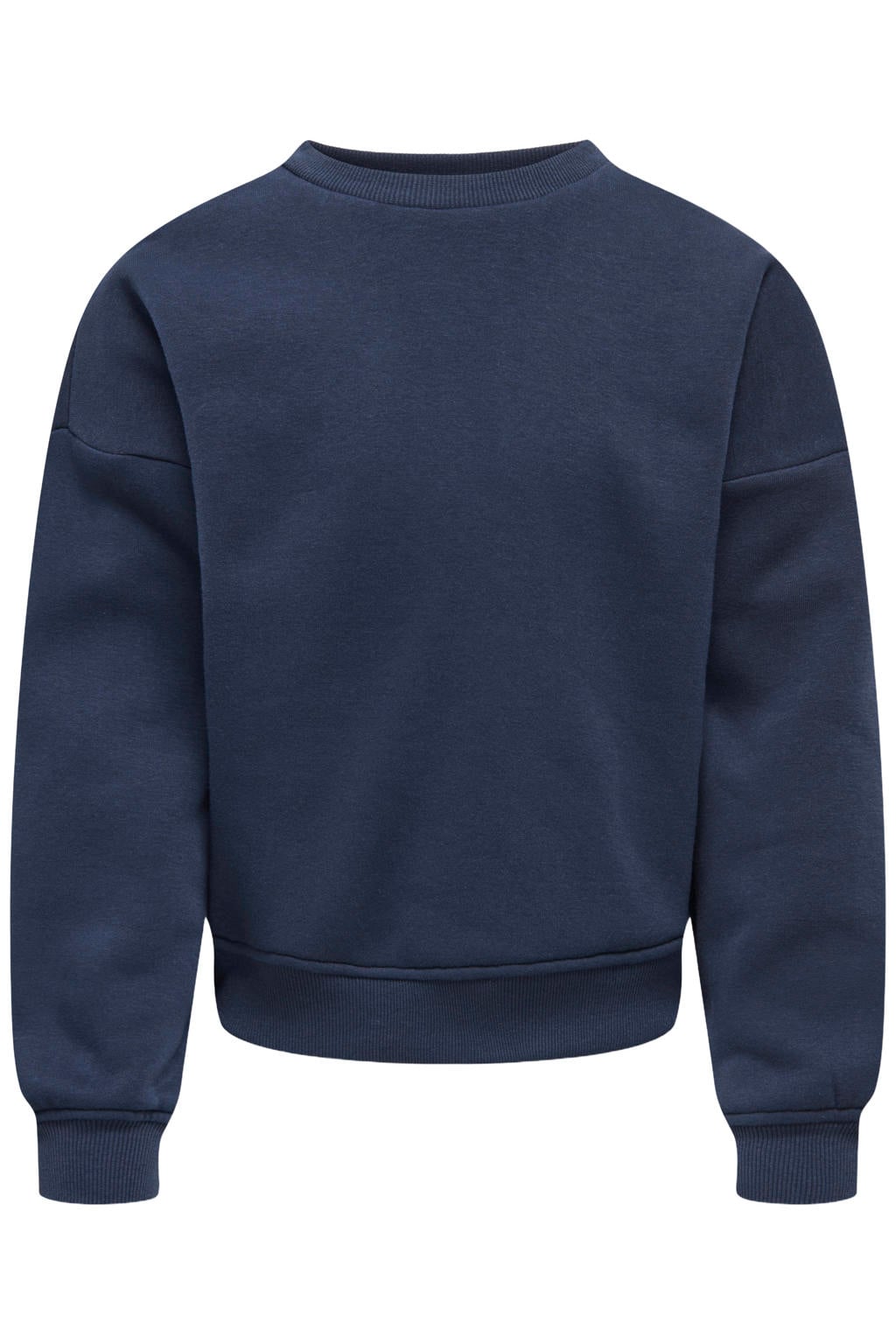 Donkerblauwe meisjes KIDS ONLY GIRL sweater met backprint, lange mouwen, ronde hals en geribde boorden