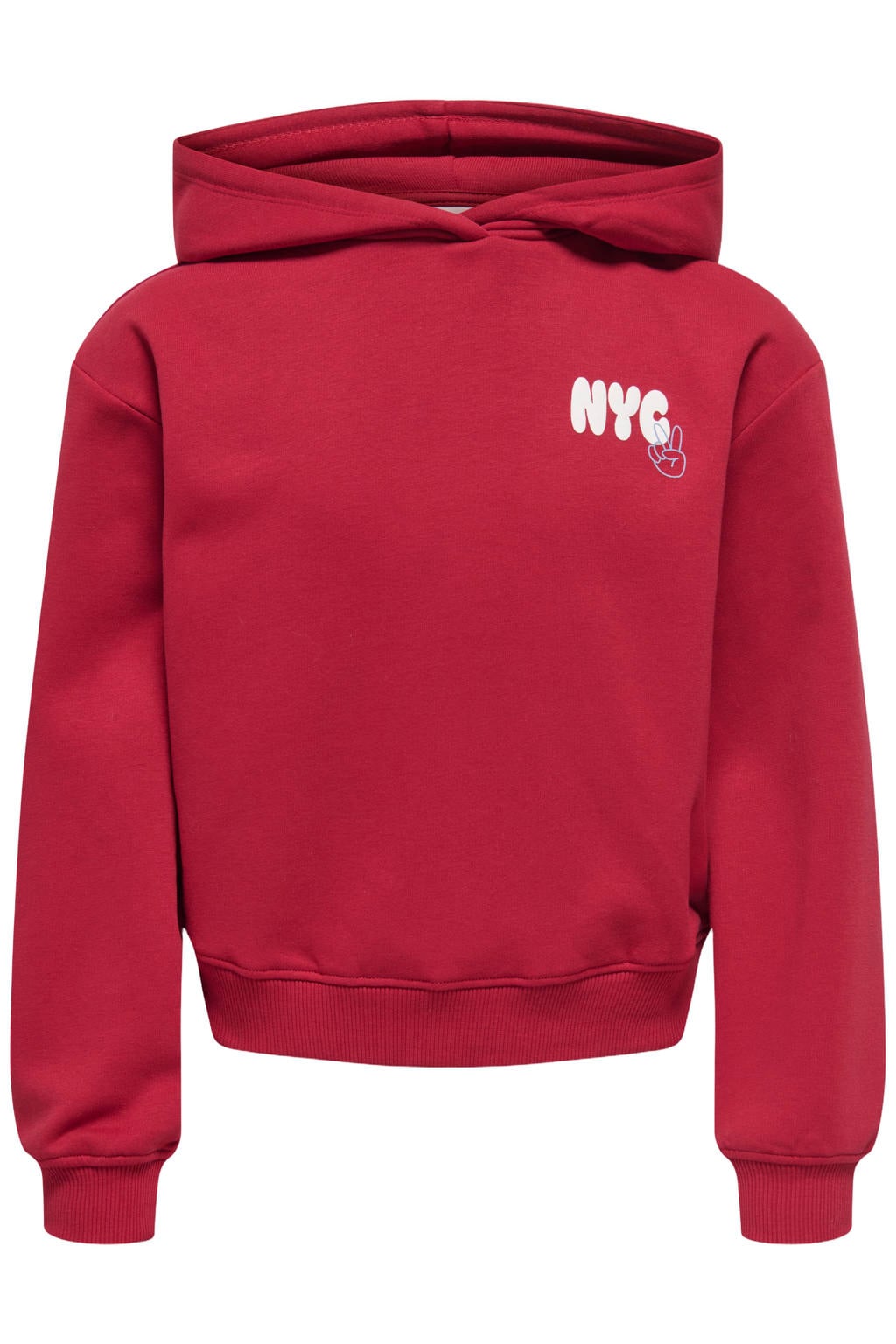 Rode meisjes KIDS ONLY GIRL hoodie van sweat materiaal met backprint, lange mouwen en capuchon